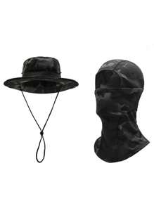 1pc Men's Spring/Summer Quick Dry Camouflage Wide Brim Bucket Hat Set, Casual Outdoor Cycling Hiking Camping Fishing Sun Protection Face Mask Drawstring Beanie Ski Masks