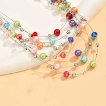 1 pieza Collar de perlas falsas multicapa, collar de cuentas hecho a mano estilo bohemio, adecuado para uso diario de mujer, accesorio de ropa, regalo (arreglo de cuentas de colores aleatorios)