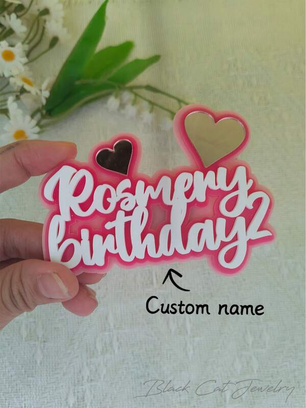 Custom Mirrored Fridge Magnet, Pink Heart Shaped, Personalized With Name, Valentine's Day Party Gift, Multi-Functional, Ornamental, Letter, Stylish, Modern, Colorful, Cute, Adorable, Casual, Custom, Personalized, Unique, Customized, Ideal Gifts For Him, Ideal Gifts For Her Back To School