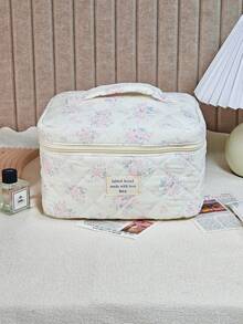 Pink Quilted Large-Capacity Makeup Pouch For Women, Minimalist And Fashionable Girl's Bathroom Bag, Storage Bag, Digital Bag, Pen Holder, Suitable For School, Office, Outings, An Ideal Gift For A Girl - Multicolor - View 10