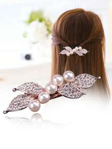 简约优雅仿珍珠水钻发夹 - 女式马尾辫夹，带小弹簧扣，花朵图案蝴蝶结，大号和小号可选。、发饰、爪夹、发夹、发夹、发夹 - 彩色 - 查看 7