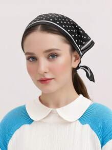1 pièce Foulard carré petit à pois pour femmes, foulard de mode pour navette, cravate de style français rétro en faux soie