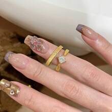 1pc Women's Gold Small Diamond Starry Ring, Vintage Minimalist Luxury Stackable Band, High-End Design