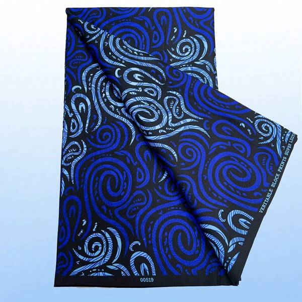5.6 Yards Blue Water Ripple African Batik Print Fabric, Double-Sided Geometric Colorful Polyester Ankara Style Fabric Suitable For Party Printing, DIY Crafts, Home Decor And Art, Hand Wash Only - Great For DIY Enthusiasts And Artisans - Ideal For Quilting, Sewing And Interior Decoration Projects, Sold By Yard