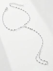 1 pieza Brazalete de mujer con hoja de diamante de estilo bohemio y cristal, brazalete de cadena fina simple para el dedo, accesorio de joyería como regalo