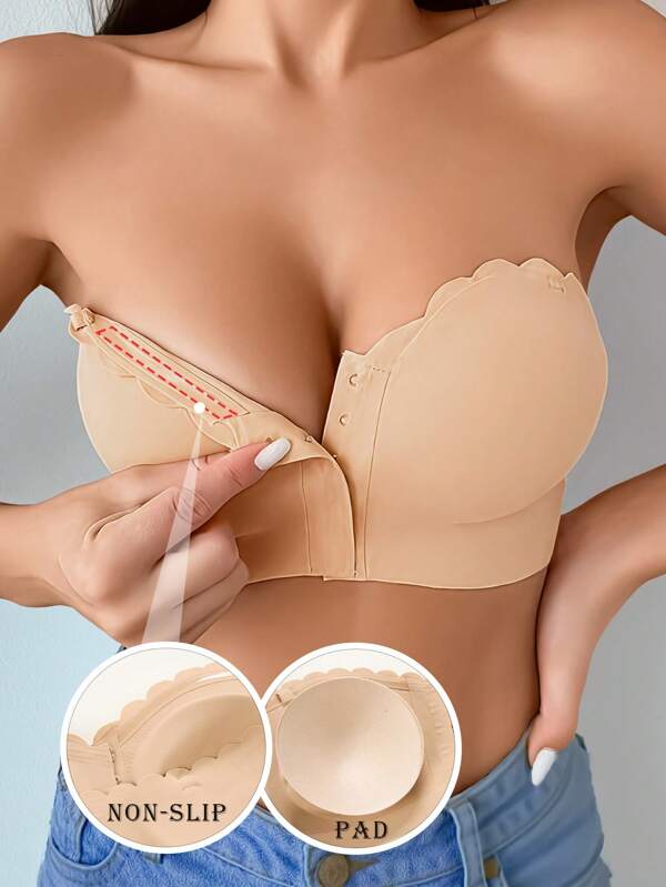Seamless Top Women Strapless Bras Push Up Bra Wireless Invisible Bra Versatile Top One-Piece Tops Solid Color Casual Bras Soft Support Front Buckle Underwear
