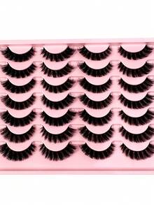 LYBCG New 14 Pairs Natural D Curling False Eyelashes Fluffy Soft Dramatic 3D Mink Lashes Long Wispy Eyelash Multi-Layered Eyelashes Short Thick Fake Eyelash Extension Bulk Faux Cils Halloween Cosplay Manga Makeup Products Maquiagem - 黑色 - 查看 5