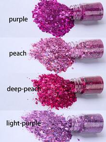 4件/套 多色全息混合尺寸六边形闪粉，20克/瓶，彩色闪粉，适用于美甲装饰，细粉质地，适合凝胶指甲油、环氧树脂等DIY美甲用品及配件 - set - 查看 12