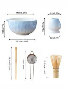 1 Stück Farbverlauf Himmelblau & Matcha Pulver Zubereitung Set, enthält Matcha Schale mit Ausguss, Bambus Matcha Quirl, Matcha Löffel, Quirl Ständer, Edelstahl Sieb (für Matcha Tee Zeremonie), Geschenk zur Schulanfang