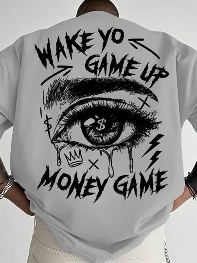 تيشيرت آستين قصير بطباعة رسم العيون للرجال، أنيق وملائم للصيف، مريح وقابل للتنفس، موديل عصري