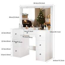 Vanity Dressing Table Desk Set With LED Lighted Mirror 7 Drawers Crystal Handle  Vanity Dressing Table Desk Set