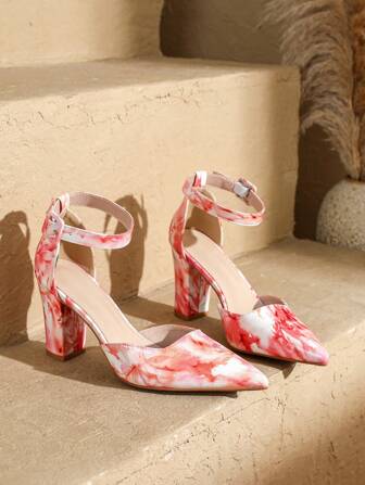 1 Pair Women's Pointed Toe Chunky High Heel Shoes, One-Strap Hollow-Out Sandals, Suitable For Everyday Wear In Spring/Summer