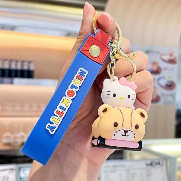Sanrio 1 pieza Nuevo Accesorio decorativo colgante llavero de perro de orejas grandes de Sanrio, llavero de gato KT, llavero encantador de Kuromi, regalo pequeño para mochilas, billeteras, bolsos