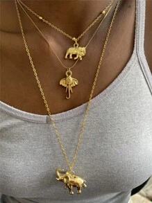 Fashionable Exaggerated Stainless Steel Elephant Pendant Necklace