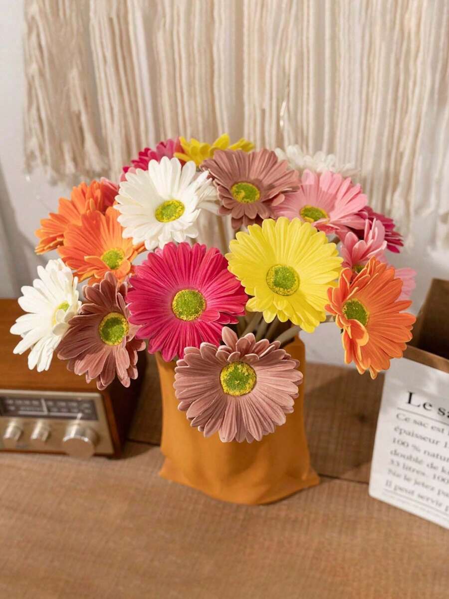 5 件 14.96 英寸人造雏菊人造花非洲雏菊用于婚礼装饰婚礼花束家居装饰卧室客厅装饰户外花园桌面装饰花瓶装饰庭院装饰走廊阳台装饰夏季装饰生日礼物毕业礼物，秋季装饰，秋季