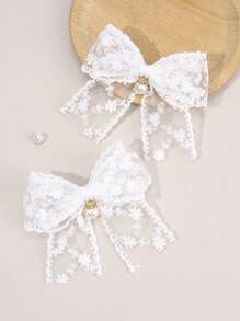 2 piezas Pinzas de lazo blanco para el cabello, Pasador con decoración de encaje y perlas, Pinzas de caimán de moda Accesorios para el cabello como regalo para niñas para la vida diaria
