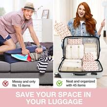 Packing Cubes For Suitcases,Packing Cubes With Shoe Bag, Cosmetics Bag, Clothing Bag, Accessories Bags Packing Cubes For Travel Luggage Organizer Women Men - 8件套蝴蝶結花 - 查看 6