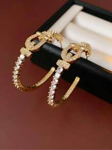 Elegant & Luxury Cubic Zirconia Creative Horse Shoe C Shape Copper Earrings, Glamorous Jewelry For Women Events