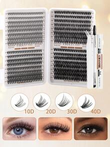 CMAYOME 640套D型卷翘假睫毛（10D、20D、30D、40D、50D、60D、80D、100D），睫毛轻盈浓密（长度10至16毫米），与真睫毛融合度不同。睫毛簇套装、睫毛、假睫毛