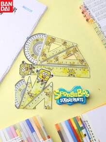 4pcs Bandai, Stationery, Drawing Set, Ruler Set, Cute Cartoon Ruler, Student Stationery, Office Supplies, School Supplies, Cute Plastic Ruler, Protractor, And Triangular Plate With Cartoon Cartoon Design, Perfect For Schools And Stationery Supplies, Playful Design, Plastic, School Ruler, Perfect Party Gift&Birthday Surprise Gift, Ideal For Christmas, Halloween, Thanksgiving Gifts., School Supplies,Back To School