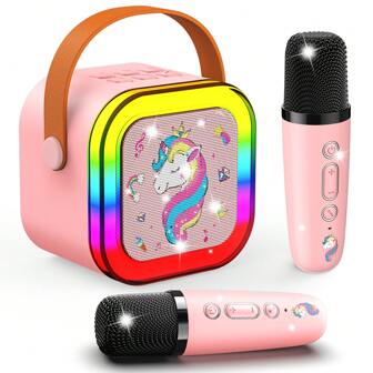 ODAPTO Karaoke Machine Kinderen Met 2 Microfoons, Draadloze Bluetooth Speaker, Eenhoorn Cadeaus Voor Meisjes, Voor 6-12 Jaar Oude Meisjes Verjaardagscadeaus Microfoon Voor Kinderen Speelgoed