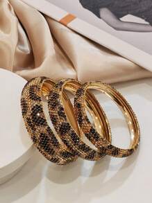 1 pièce Bracelet vintage bohème de luxe tout en strass, imprimé léopard, disponible en tailles petite/moyenne/grande, convient pour un usage quotidien, les trajets, les fêtes, les occasions formelles, cadeau de bijoux (couleur aléatoire)