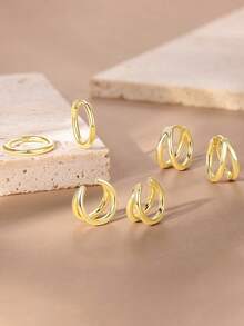 Bộ 3 bông tai hình chữ X hai lớp bằng bạc sterling 925, món quà trang sức thanh lịch dành cho phụ nữ. - Hình chữ X hai lớp - Xem 2