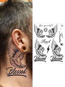 1 pièce Tatouage temporaire avec élément d'aile pour bras, cou, poitrine, taille, autocollant de tatouage magique qui dure 7 à 15 jours, tatouage semi-permanent factice unisexe