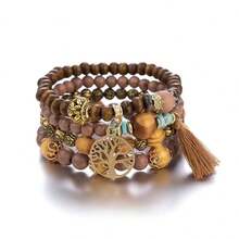 4入组/套波西米亞隨機色玻璃流蘇墜飾手環適合女士適用於日常生活 - 彩色 - 查看 9