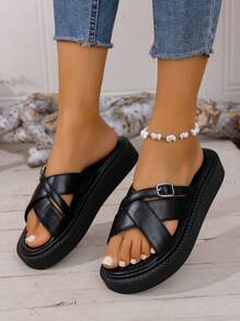 Pantuflas y sandalias minimalistas para mujer, zapatos de playa cómodos con suela gruesa y de punta abierta, sandalias planas de moda
