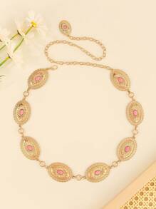 Decorated Waist Chain For Women, Gemstone Studded Thin Metal Cinch Belt, Waist Chain For Dresses