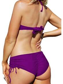Women's Sexy Boyshort Bikini Bottom Side Tie Cheeky Swimsuit Bottoms Ruched Tankini Swim Shorts - Purple - View 3