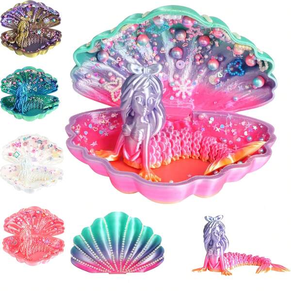 3D Print DIY Printed Children's Handicraft Set, Ocean Mermaid Shell Pearl Handicraft Kit, Children's Handicraft Toy Set Creative Handicraft Toy, Decoration Accessories, Parent-Child Activity, Creative Gift For Birthday Party Art Activity, Creative Gift Summer Supplies