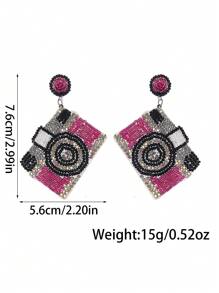 1 par de pendientes de accesorio de joyería con estilo colgante, hechos a mano con cristales brillantes y cuentas de semilla de cámara, apropiados para uso diario