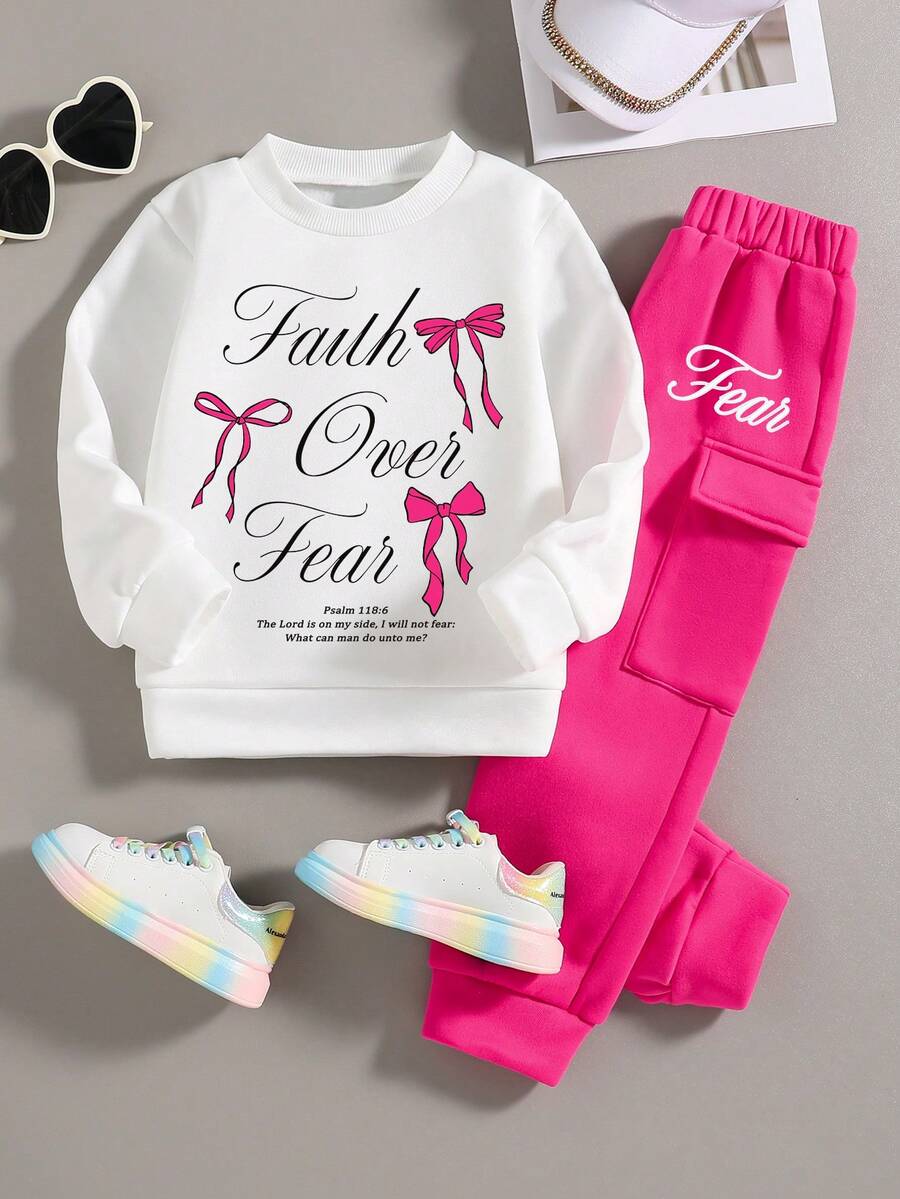 Tween Girl Butterfly Graphic Print Crew Neck Sweatshirt And Sweatpants Set