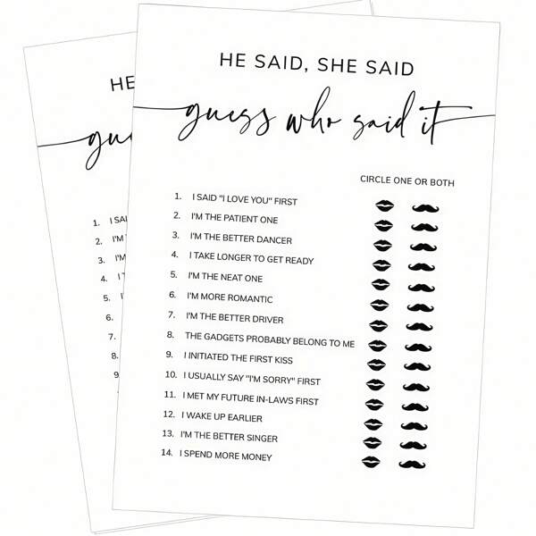 20Pcs Bridal Shower Games Who Knows The Bride Best What Did The Groom Say He Said She Said Advice And Wishes For Mr And Mrs Cards, Date Night Wedding Games For Guests Wedding Shower Decor Fun Activities For Weddings, Bridal Showers And Bachelorette Parties