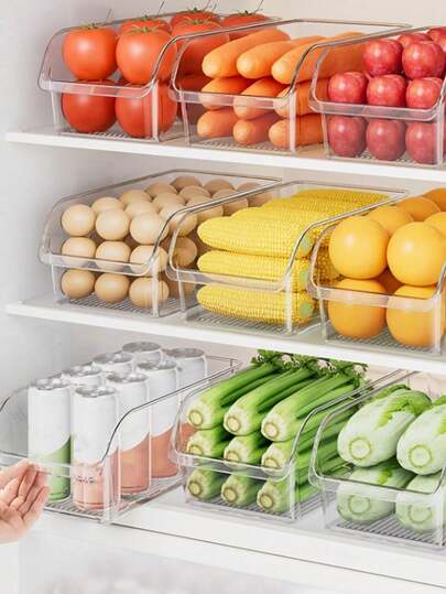 3Pcs/2Pcs/1pc Refrigerator Storage Box, Drawer Style Vegetable & Egg Freshness Box, Transparent Acrylic Fruit & Beverage Storage Container, Large Capacity Fridge Organizer Box, Reusable Kitchen Rack