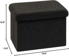 Storage Ottoman Cube Ottoman Foot Rest,Small Foldable Portable Boucle Upholstered Sherpa Ottomans, Faux Teddy Fur, Black 16.5"X12.6"X12.6" - 黑色 - 查看 2