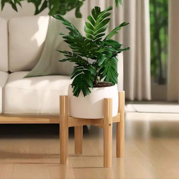 1 suporte multifuncional de madeira em formato de cruz, base retangular, adequado para ambientes internos e externos, design nórdico moderno, suporte para vasos de plantas, fácil de montar para varanda e sala de estar - prateleira de madeira minimalista com interseção, adequada para organizar cestos, caixas e recipientes em casa