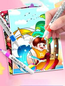 Acrylic Markers For Primary School Students' Art Painting, Unicorn Astronaut Theme Washable Non-Transparent Stackable Color Pen Children's Paintbrush, Ideal Back-To-School Gift, Safe And To Stimulate Children's Color Perception Ability Box Storage(48 Colors Shipped Randomly),Back To School