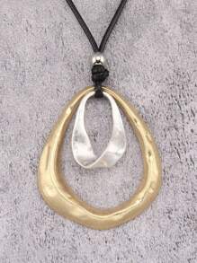 1 pieza Collar moderno de colgante metálico asimétrico y geométrico con cuentas para hombres, cuerda de cera marrón y negra, estilo minimalista hip hop