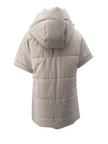 Veste matelassée à capuche et col montant pour femmes, manches courtes, chaud pour l'automne/l'hiver - Beige - Voir 4