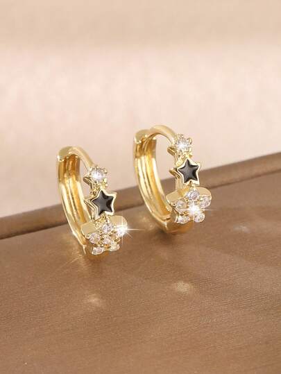 زوج من أقراط نجم هندسي دائري مطلي بالنحاس وحجر زركونيا مكعب،هدية عصرية متعددة الاستخدامات للسيدات ، ارتداء في حفلات عيد الميلاد