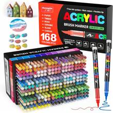 72/120/168 Colors Acrylic Paint Pens, Soft Brush Tip Acrylic Paint Markers,Quick-Drying Waterproof Acrylic Markers For Canvas, Rock Painting, Wood, Stone, Glass, Ceramic, Fabric Painting, DIY Crafts, School Supplies,Back To School