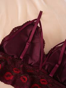 Set de 3 piezas Ropa interior de mujer con encaje francés romántico y sexy, que incluye sujetador sin aros con espalda descubierta y camiseta