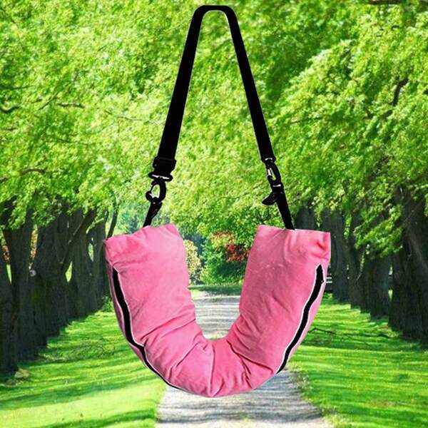 1pc Neck Relaxation Pillow, Pink Neck Pillow + 1pc Black Adjustable Strap, Essential Travel Accessory