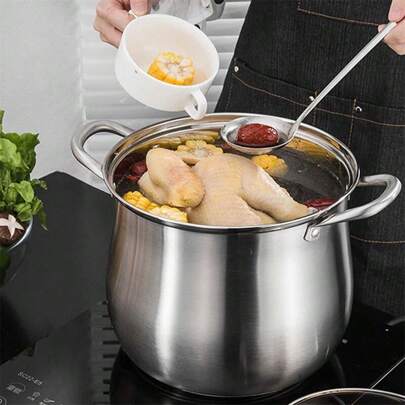1 pezzo Pentola grande, pentola a forma di tamburo in acciaio inossidabile super alta, anti-traboccamento, pentola per zuppe di grandi dimensioni, rinforzata e approfondita, per cucinare