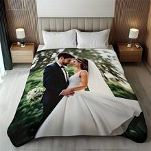 Customized Wedding Photo Flannel Blanket - Personalized Couple Gift, Soft & Warm For Sofa, Bed, Travel, Camping - Digital Printing, Machine Washable, Personalized Blanket | Modern Design | Woven Throw Blanket, Personalized Blanket