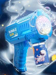 Máquina de burbujas de juego de agua para niños, soplador manual de burbujas estilo Gatling con múltiples orificios y de toque único, opción de 3 colores, generador de burbujas para juego de agua de verano (baterías y solución de burbujas no incluidas)