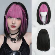 NAMM Parrucca corta dritta di 14 pollici alla moda per donne, parrucca con capelli corti e dritti di colore rosso con frangia, fibra resistente al calore, parrucca intera per costumi di Ognissanti, uso quotidiano in ufficio, cosplay, celebrazioni di Sakura, glamour e feste, streetwear, fotografia, accessori regalo per ragazze